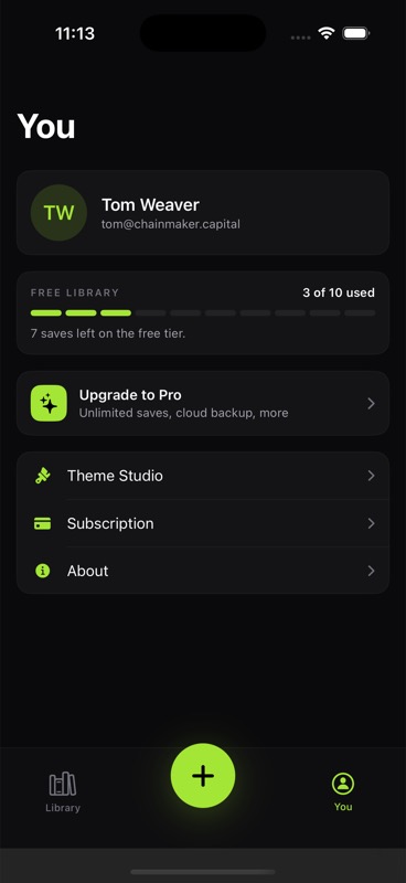 Snippet profile and subscription screen